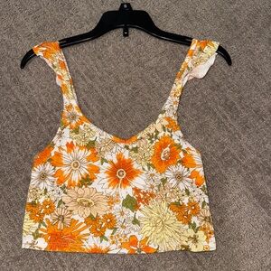 Urban Outfitters Orange and White Cropped Tank Top